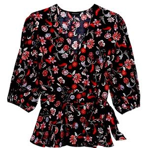 Banana Republic 3/4 balloon sleeve floral print true wrap peplum top: XXL & XL